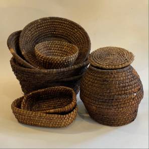 A Collection of Hand Woven Rye Coiled Baskets